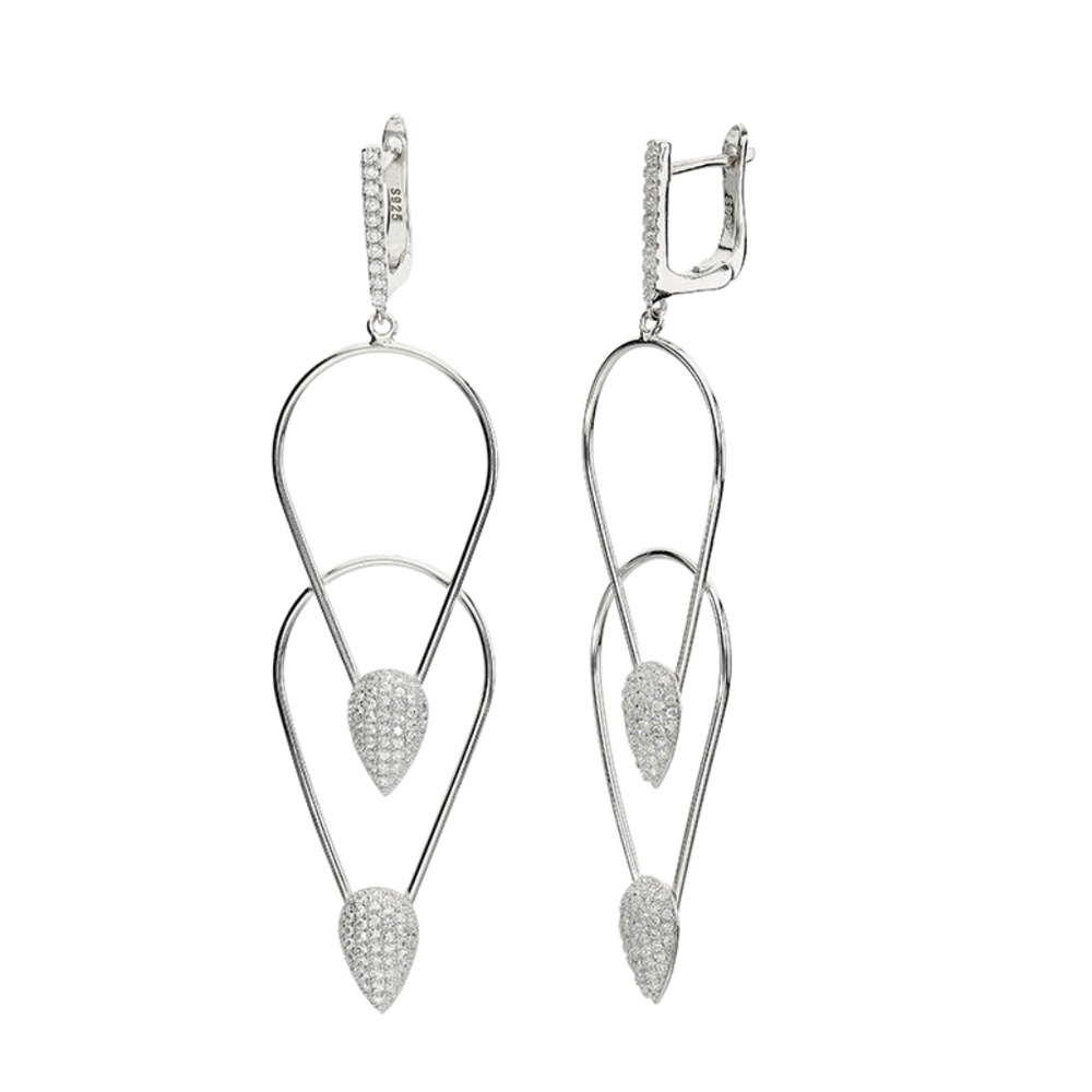 Sterling Silver Multi Pear Shaped Drop & Dangle Earrings with CZ